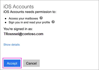 Microsoft scherm met de vraag om toestemming te geven aan Apple Mail